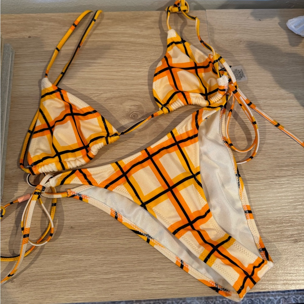 triangl swimwear Orange Plaid Tie-Side Bikini - Picture 2 of 3
